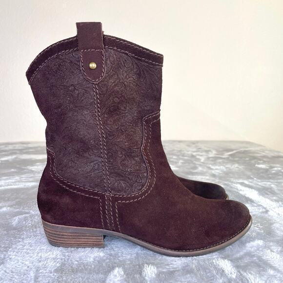 Fossil Womens Boots Sz 11 Chocolate Brown Suede Leather Western Ranch Cowgirl - Picture 1 of 13